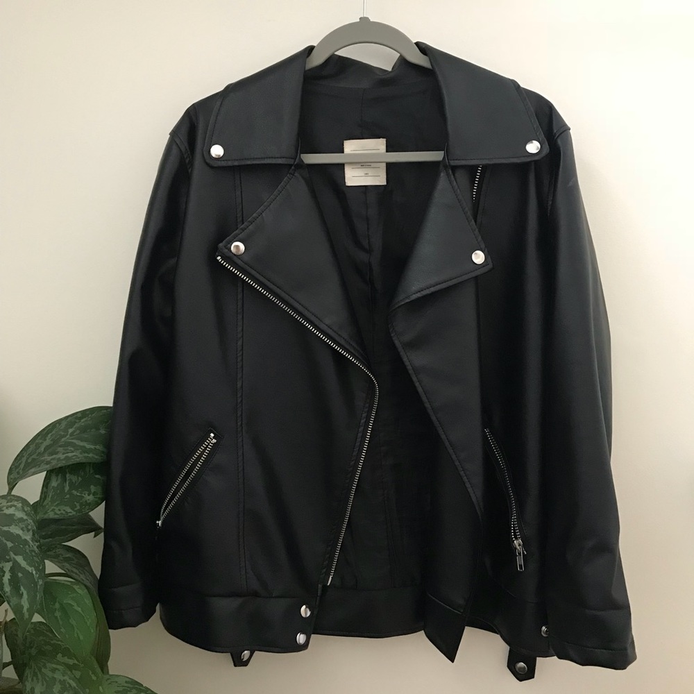 Oversized Faux Leather Biker Jacket